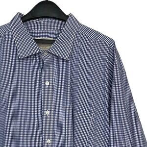 Oak Hill Mens 20 34/35 Performance Stretch Button Up Shirt Blue Gingham Check